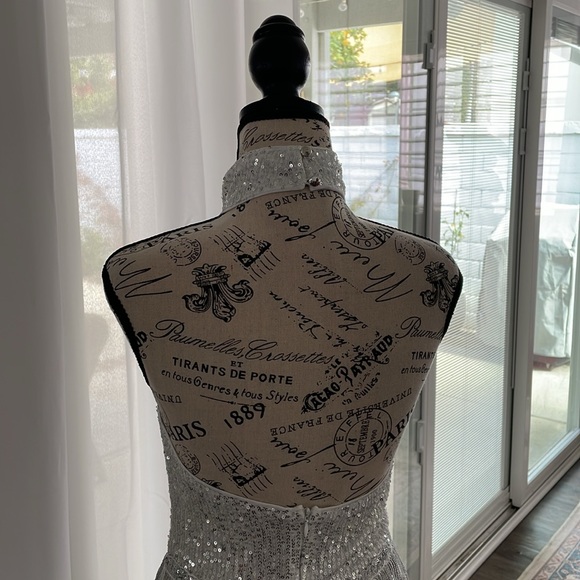 Cut Out Sequin Halter Dress with Fringe Trim - Picture 4 of 4